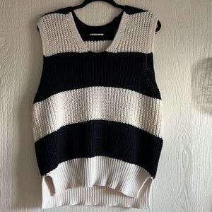Navy and White Striped Knit Sweater Vest